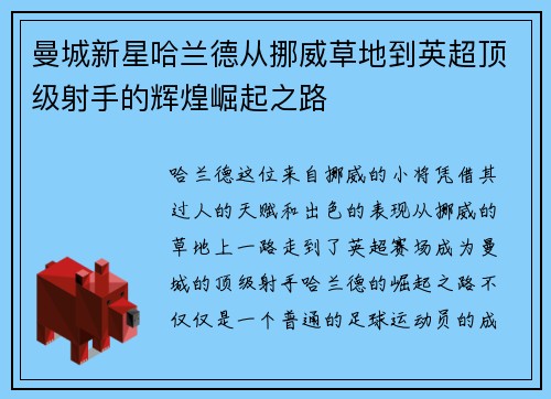 曼城新星哈兰德从挪威草地到英超顶级射手的辉煌崛起之路